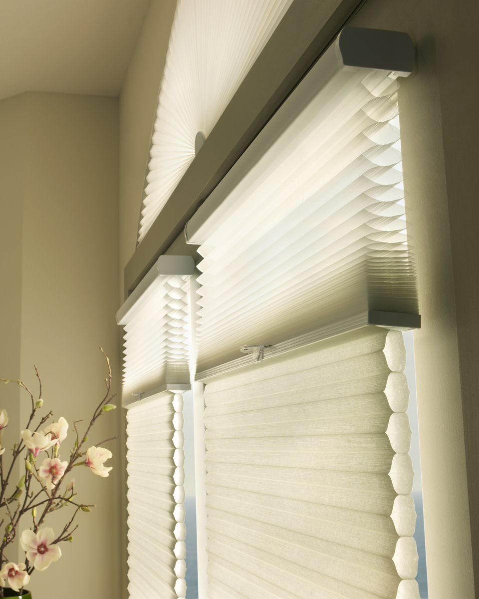 Shades installed outside the window frame.